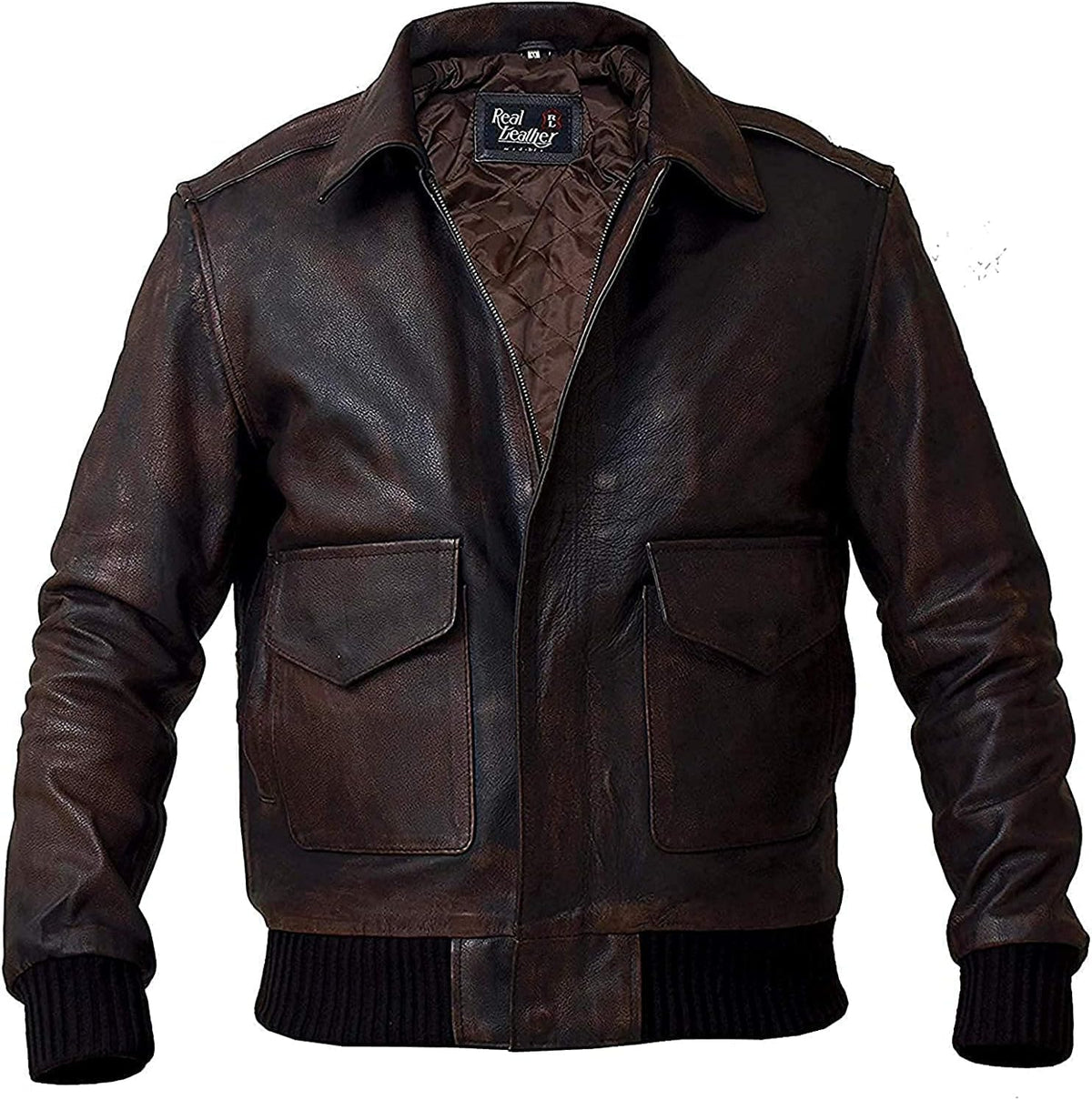 HIDE & SEEK Men’s Distressed Leather Aviator WWII Air Force Military Bomber Style (A2 Brown XL)