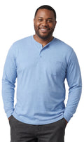 Men's Long Sleeve Henley Shirt — Cotton Blend 3-Button Placket with Pocket