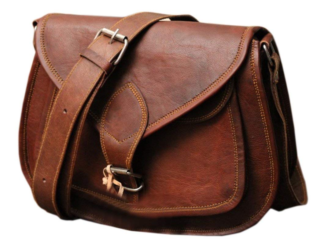 ANUENT 13-Inch Genuine Leather Crossbody Purses for Women Vintage Leather Satchel Messenger Bag Brown Saddle Leather Handbag (B)