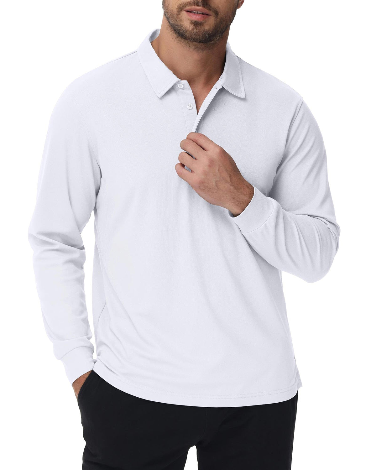 Polu Mens Polo Shirts Long Sleeve Lightweight Casual Polo Shirts Sun Protection Golf Shirts for Men Outdoor Work(White3XL)