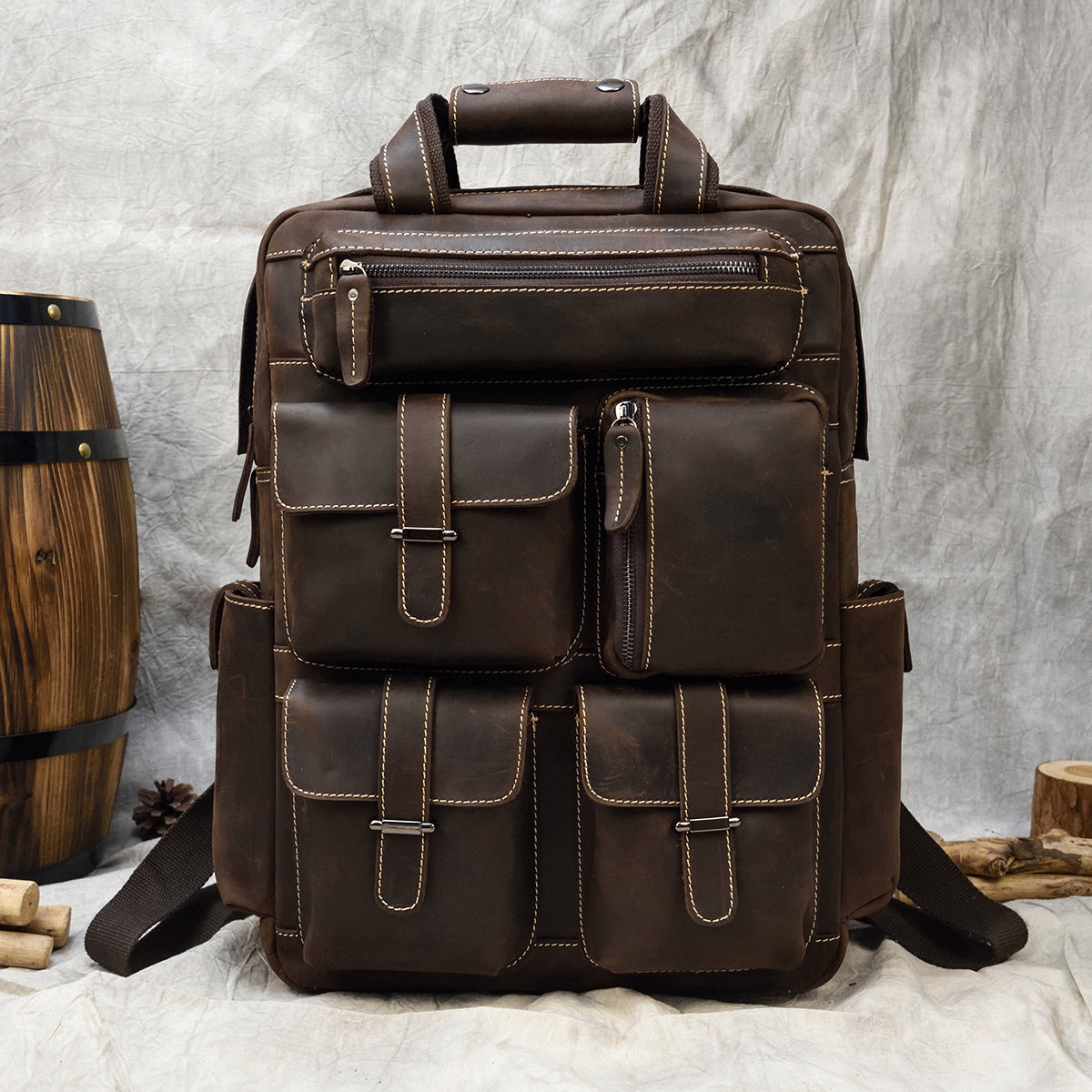 Large Capacity Leather Backpack for Outdoor Leisure