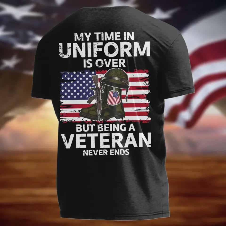 Personalized Veteran AOP Men's T-shirt - Gift Idea For Veteran/Father's Day -  My Time In Uniform Is Over But Being A Veteran Never Ends