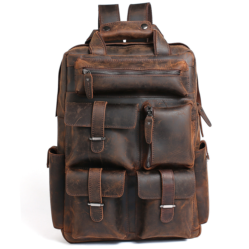 Large Capacity Leather Backpack for Outdoor Leisure