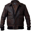 HIDE & SEEK Men’s Distressed Leather Aviator WWII Air Force Military Bomber Style (A2 Brown XL)