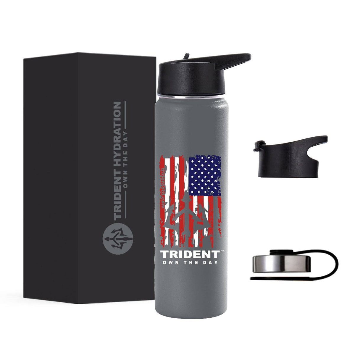 American Flag Water Bottle 21 oz Insulated Water Bottle Reusable Water Bottle with Straw Leak Proof Water Bottles Thermos Water Bottle - Retired Navy Combat Vet Small Business (Black 21 Oz)